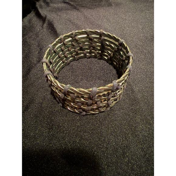 Unbranded Jewelry - Silver tone vintage cuff bracelet featuring braided metal and leather wrapped